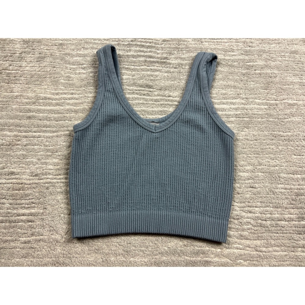 Unbranded Tank Top Women Small Blue V-Neck Crop Ribbed Knit 0552209ZR